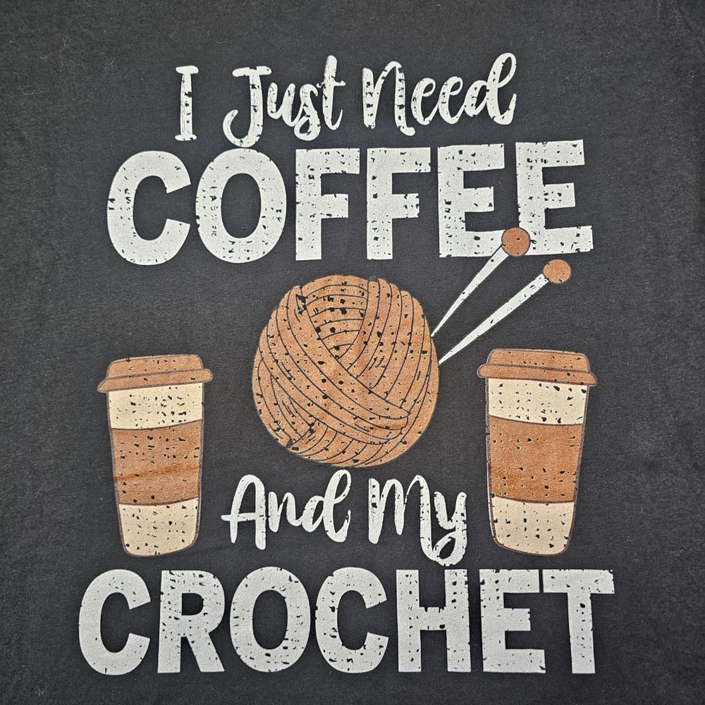 Coffee Crochet Tee 🧶 Women's Large* Black Cotton Cozy Crafter Yarn Lover READ‎ - Picture 3 of 5